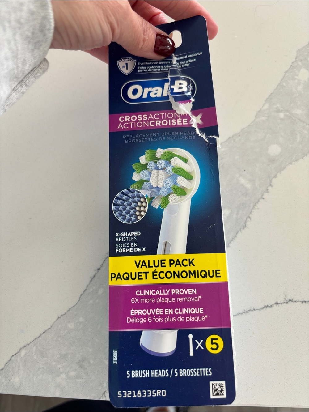 CrossAction Replacement Brush Heads - White/Green/Blue (Value Pack, 5 Count)